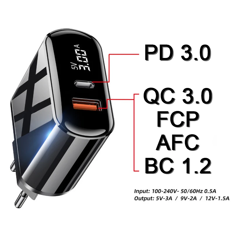 Быстрое зарядное устройство 4 0 3 18 Вт USB Type C PD быстрое с европейской вилкой