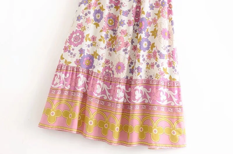 Богемный эластичный пуловер с оборками и вырезом лодочкой с цветочным принтом Женская длинная юбка макси с эластичной резинкой на талии розовый праздничный комплект из 2 предметов