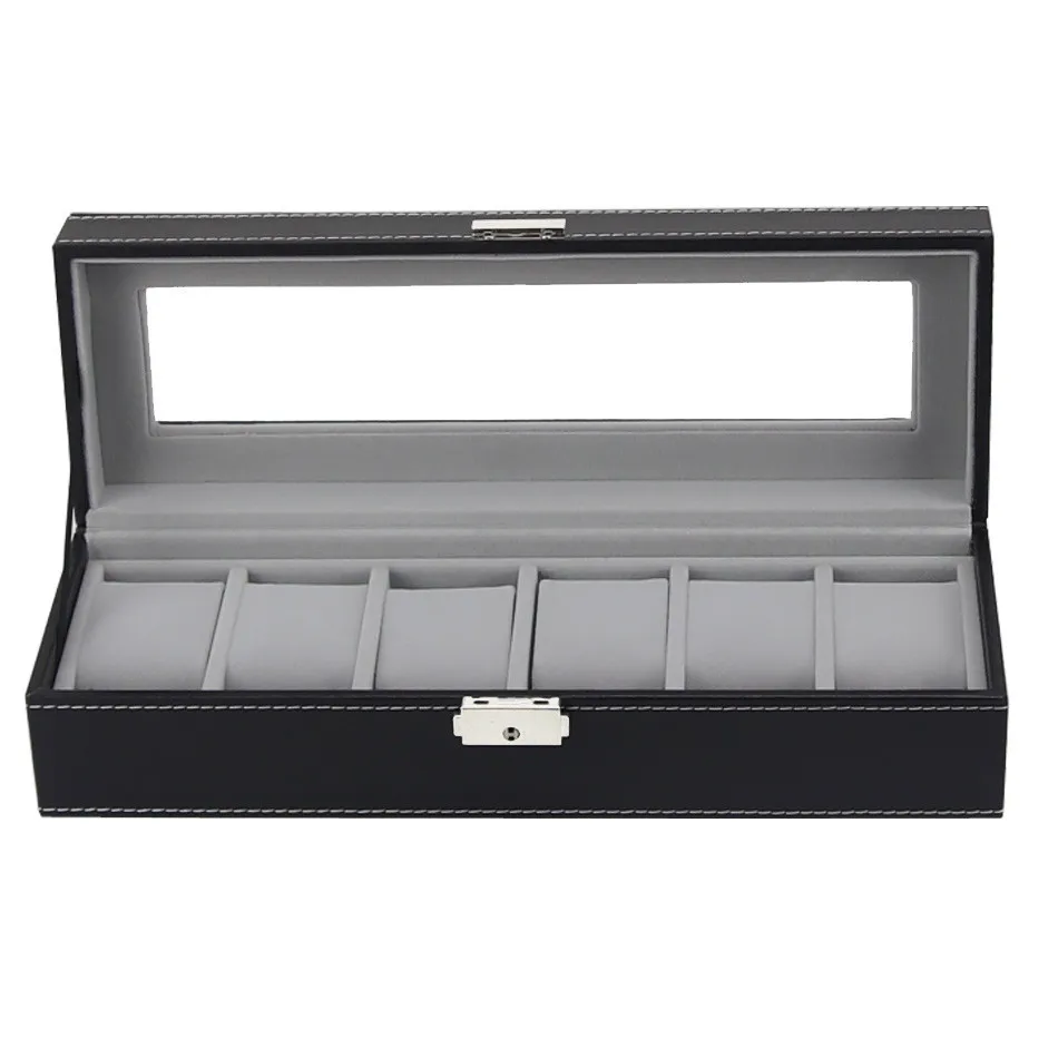 

[High Grade Version] 6-Bit Top Grade Leather Gray Long Velvet Watch Box Storage Display Box Meter Box
