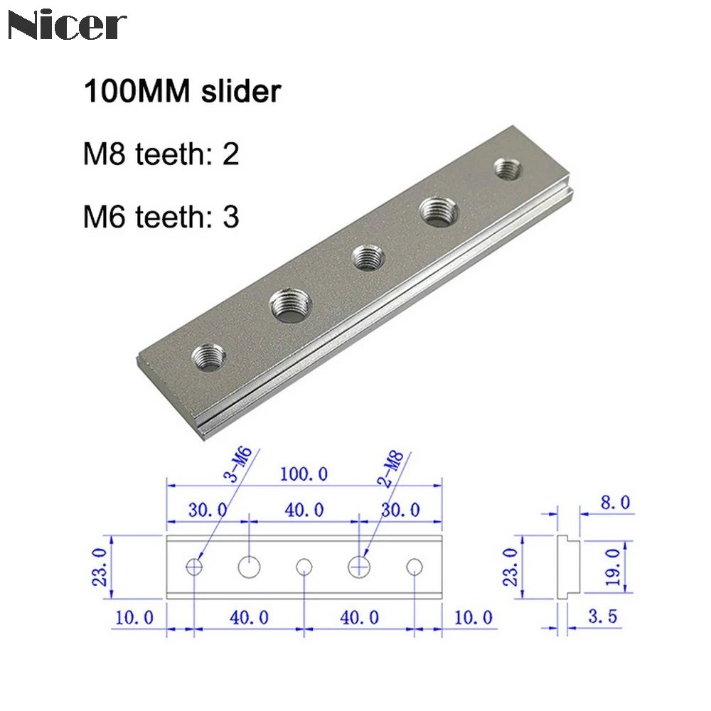 100mm slider M6/M8 T-track слайдер раздвижная гайка из алюминиевого сплава Т-образная гайка для 30/45 типа Т-треков Jigs винт слот крепеж Деревообрабатывающие инструменты - Color: 100mm slider