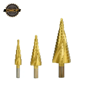 

HSS Spiral Grooved Center Drill Bit Titanium Coated Core Drill Bit Round Shank Hole Cutter Step Cone Drill Bit For Wood Tools