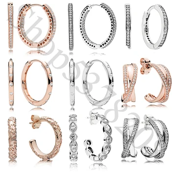 

925 Sterling Silver Signature Interwined Droplets Hearts of Europe Stud Earrings For Original Women Bead Charm Gift DIY Jewelry