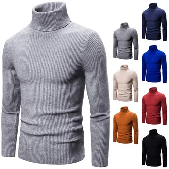 

Spring High Neck Thick Warm Sweater Men Turtleneck Brand Mens Sweaters Slim Fit Pullover Men Knitwear Male Double collar