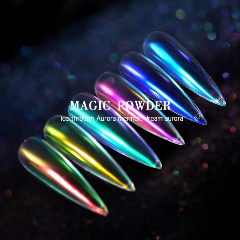 6 color Ice Transparent Fashion Mirror Mermaid Powder Nail Chrome UV Gel Pigment Magic Dust Powder Laser Nail Art Decorations