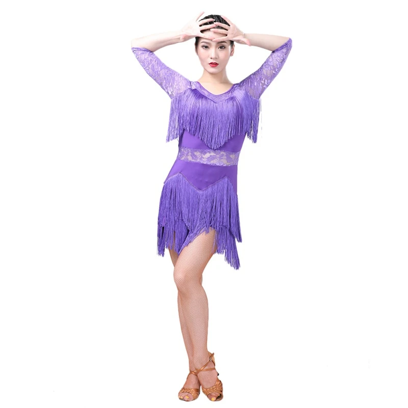 Модная индивидуальная кружевная одежда для латинских танцев, танцевальная одежда, платье с кисточками - Цвет: Z