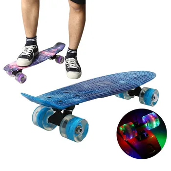 

22 inch Skate Board Flashing Light Mini Cruiser Skateboard Four-Wheel Plastic Starry Sky Galaxy Printed Longboard Street Outdoor