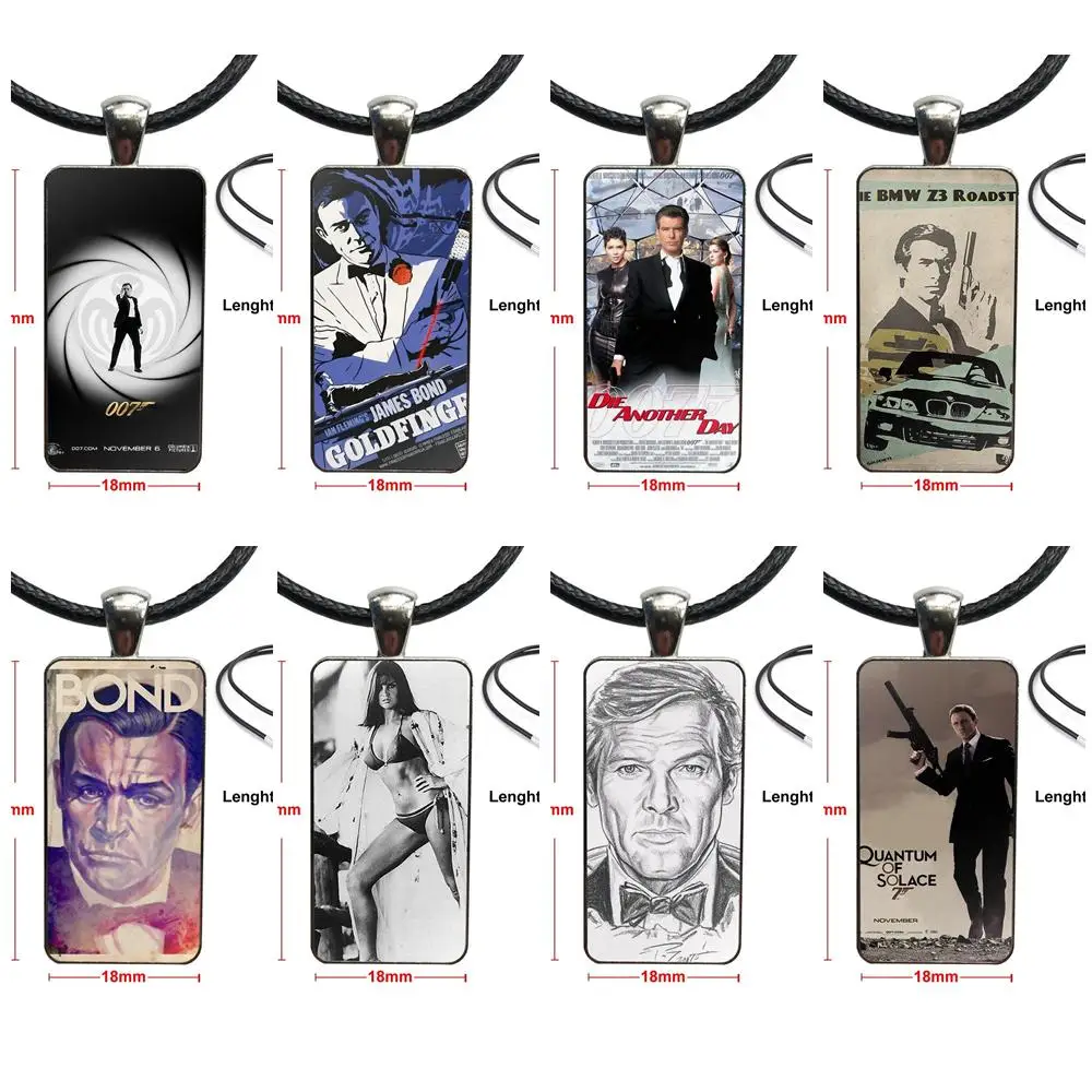 Stylish Popular Hot Selling James Bond 007 Black For Girls Gift Glass Pendant Necklace Handmade Half Rectangle | Украшения и
