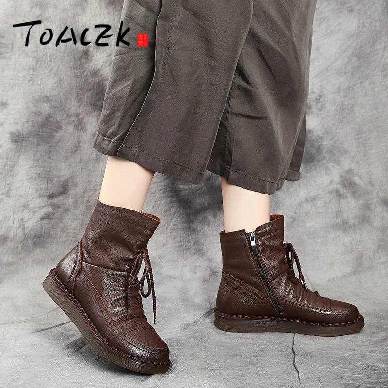 

2019 Soft Leather all-match women's shoes, Leather Soft-bottomed English Wind Boots, Flat Boots, Spring and Autumn Single Boots