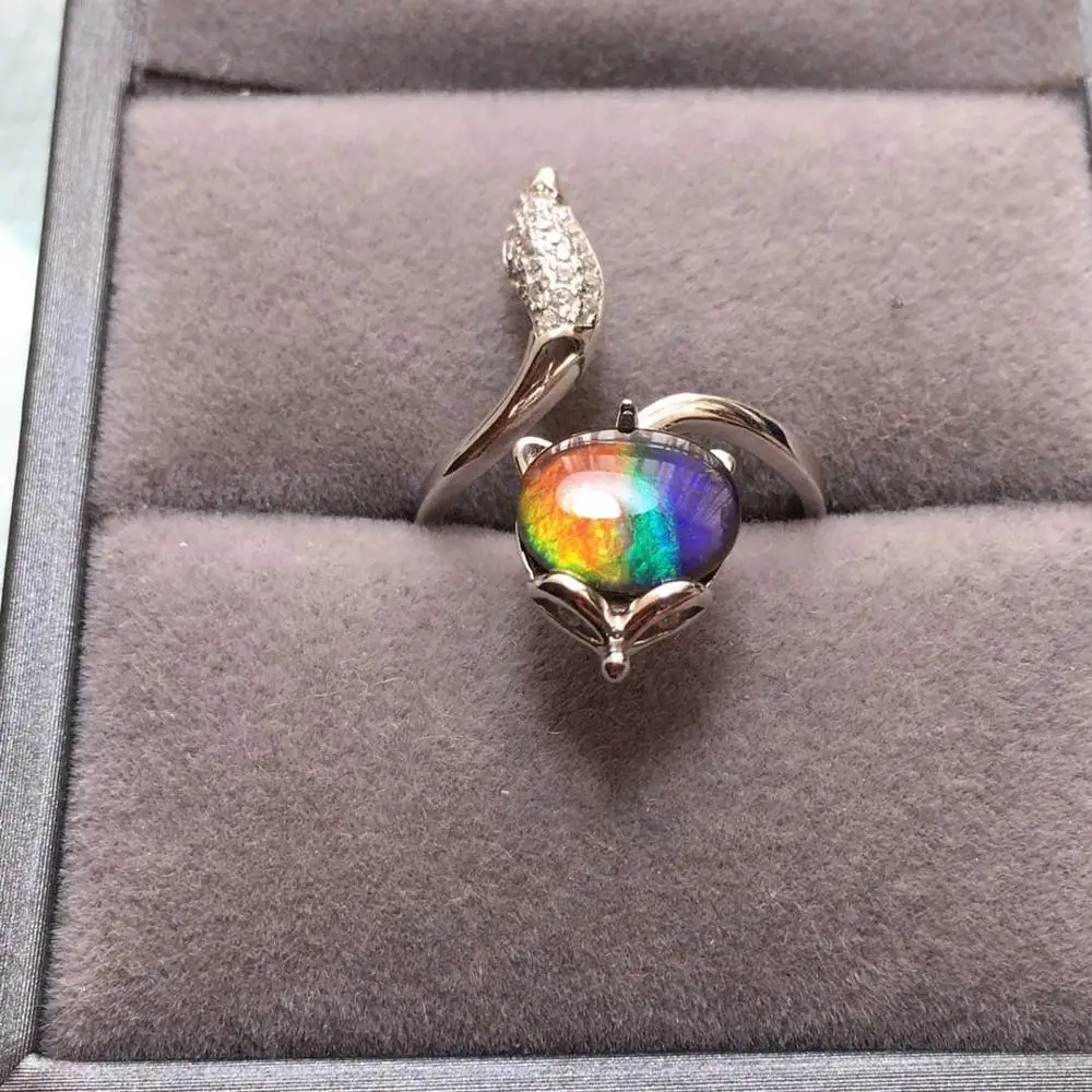 

B2201 Fine Jewelry Real 925 Steling Silver s925 100% Natural Ammonite Gemstones Canada Origin Female Fine Rings Christmas Gift
