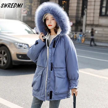 

Hooded Jackets Parka Winter Jacket Women Fashion Style Winter Coat Women 2020 New Loose Coats Big Pockets Fur Parkas SWREDMI