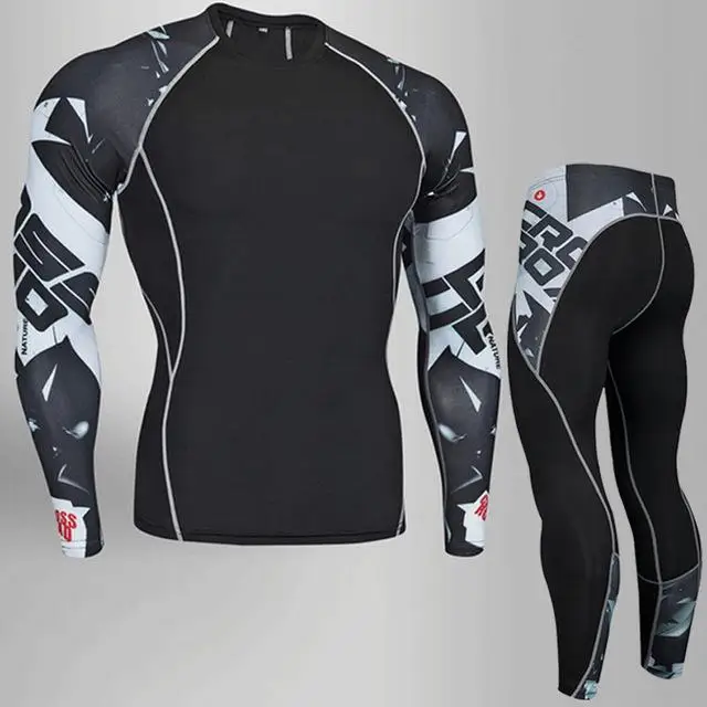 Suit1 Мужское Спортивное нижнее белье, камуфляжная майка, рубашка, леггинсы, комплект спортивной одежды из 2 предметов, сухая футболка, спортивное компрессионное белье - Цвет: Suit1