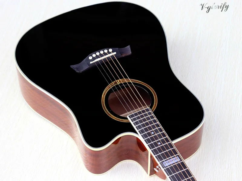 Хорошее качество, черный цвет, дизайн cutway, акустическая гитара, народная гитара, высокий Глянец, 41 дюймов, 6 струн, западная гитара ra