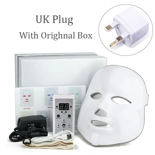 UK Plug- With Box Beauty Star 7 цветов светодиодный маска для лица светодиодный фотонотерапия маска для лица Уход за кожей омоложение акне маска для лица красота спа светодиодный маска для лица - Цвет: UK Plug- With Box
