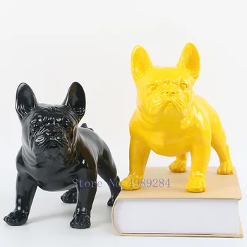 

Creative Resin animal sculpture Simulated animal French Bulldog dog velvet Crafts ornaments model Home living room decoration