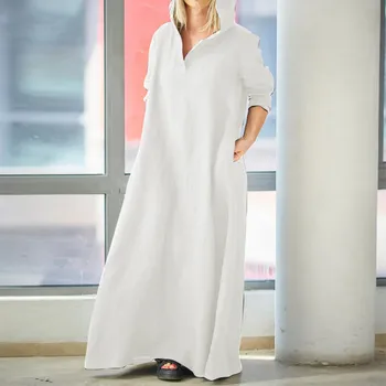 

Women Hoodies Long Sleeve Maxi Dress 2020 Spring Autumn Casual Cotton Linen Long Vestido Kaftan Robe Sundress Plus Size