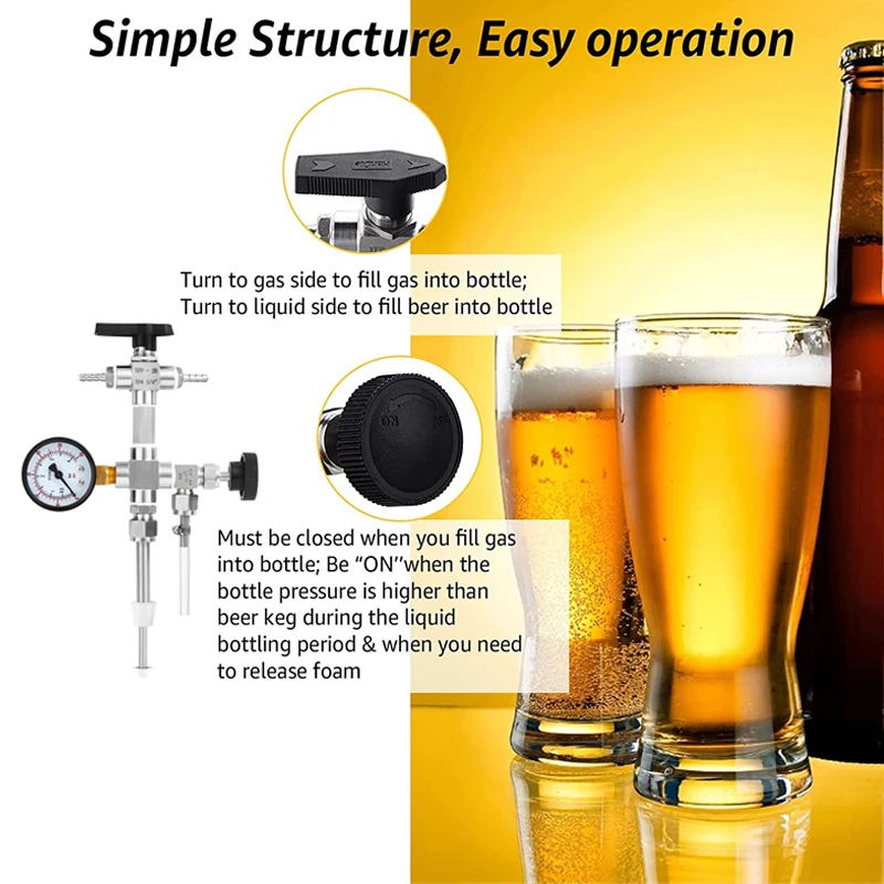 Upgraded Counter Pressure Bottle Filler with 0-60 Pressure Gauge Homebrew Beer Bottling Device Oxygen-free Contact Transfer Kit beer brewing equipment beer bottle filler fermenting glass jars