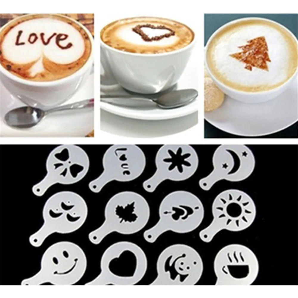 16 Pcs Coffee/Latte/Cappuccino Barista Art Stencils Cake Duster Templates  Coffee Tools Accessories Latte Art