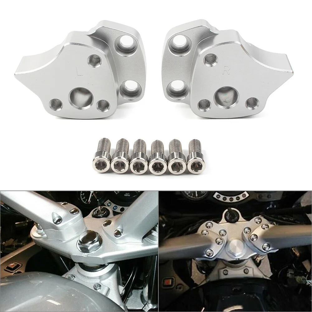 Aluminum Motorcycle Handlebar Riser Spacers Silver For Yamaha FJR1300