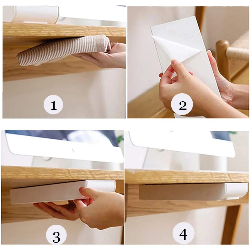 Self Stick Pencil Tray Under Desk Drawer Storage Box Hidden Stationery Organizer Stand for Pens Office Home Storage