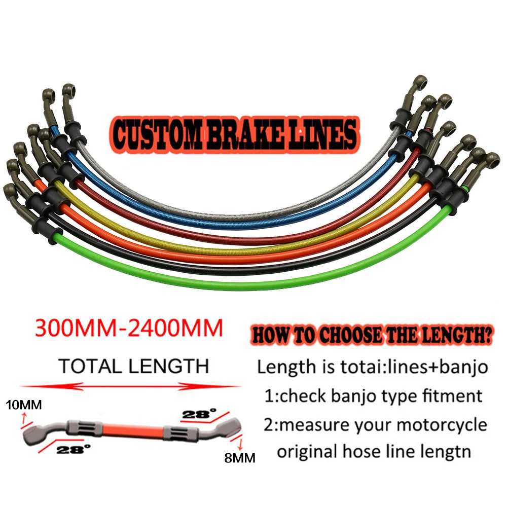 300mm-2400mm Motorcycle ATV Braided Brake Hose Moto Line Steel Brake cable Flexible Tube Line Oil Hose Universal (5)