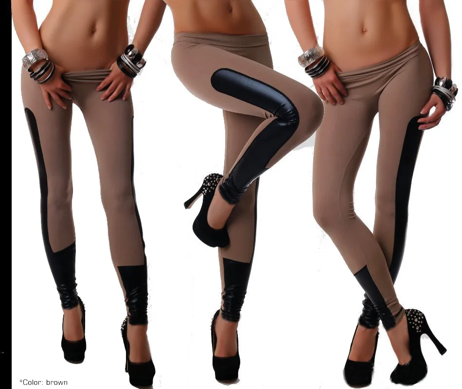 

Hot Selling Fashion Candy Color Joint Faux Leather Leggings Mixed Colors WOMEN'S Ninth Pants