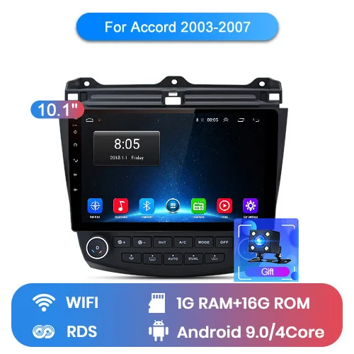 Junsun автомагнитола 2G+ 32G Android 8,1 4G Автомобильный Радио мультимедийный плеер для Honda Accord 7 2003-2007 навигация gps 10,1 дюймов магнитола 2 din без dvd c камера заднего вида - Цвет: WIFI (1GB 16GB)