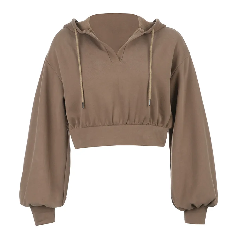 

NCLAGEN Atheleisure Fashion Crop Hoodies Women Long Sleeve Basic Casual Hooded Sweatshirt Cotton Comfort Solid Pullovers Outfits