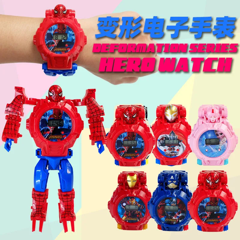 Disney Marvel los niños congelados reloj juguetes niños deformación araña Hombre-Capitán América electrónica de dibujos animados niños niñas niño reloj