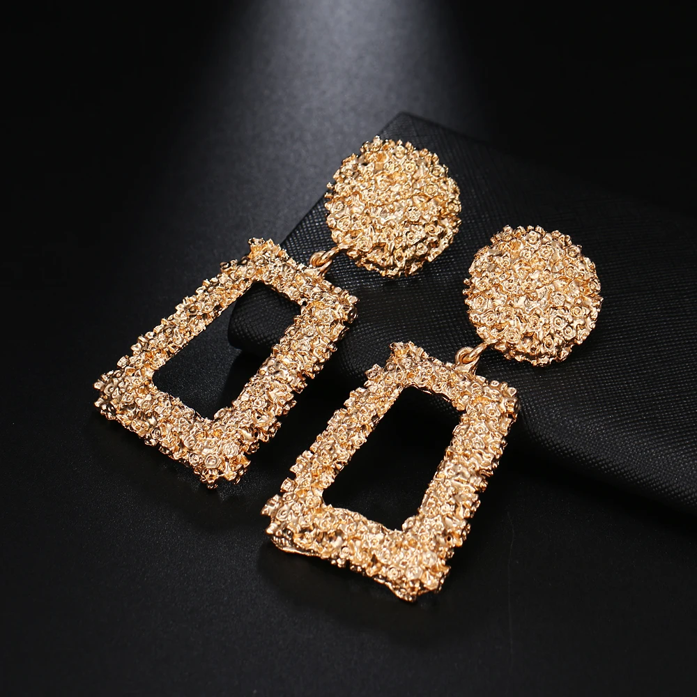 FNIO Fashion Vintage Earrings For Women Big Geometric Statement Gold Metal Drop Earrings 2020 Trendy Earings Jewelry Accessories