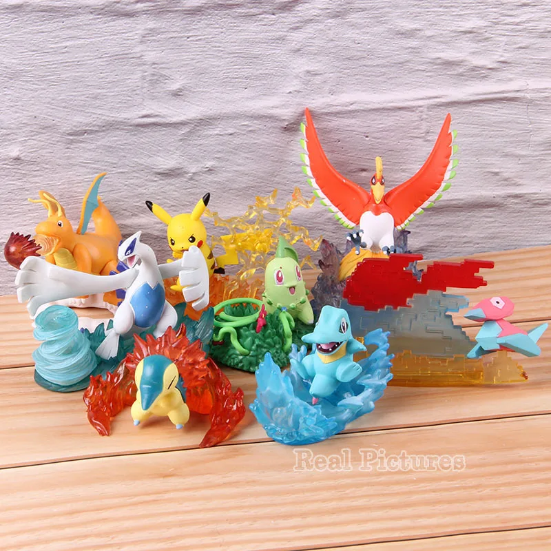 Настольный рисунок 3 монстров Chikorita Dragonite Lugia Totodile Хо-Oh Аниме Фигурки Коллекционная модель игрушки 8 шт./компл