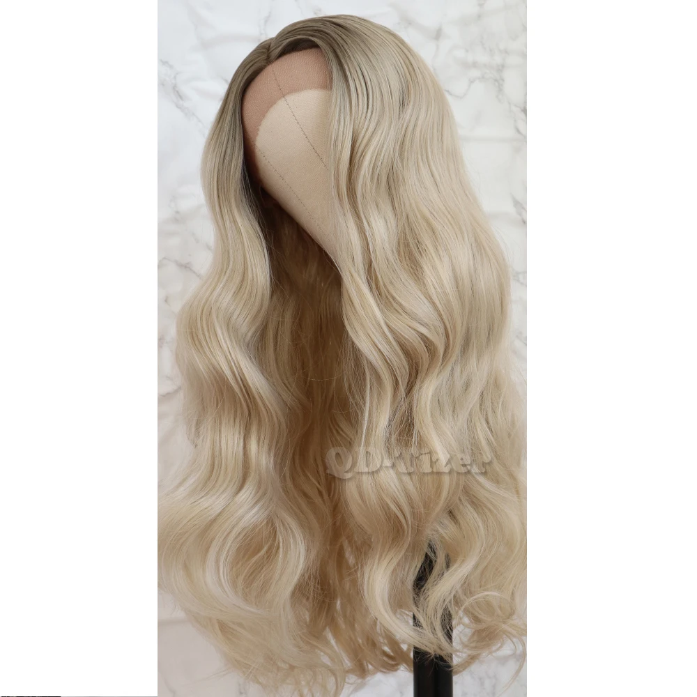 QD-Tizer волосы на кружеве парик блонд Омбре волосы коричневый корень натуральные волосы без клея синтетические парики на кружеве для женщин - Цвет: brownTblonde