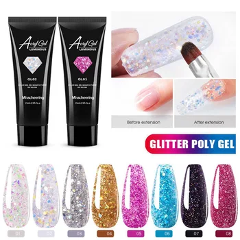 

1pcs Nails Extensions UV Diamond Pink Sliver Sequins Gel For Finger Nail Building Glitter Nail Gel Polish