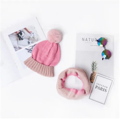 Pudcoco, шапки для новорожденных, для малышей, для детей, для девочек, для мальчиков, вязаная шапка s, для младенцев, зимняя вязаная шапка, шапочка, набор из шапки и шарфа - Цвет: Розовый
