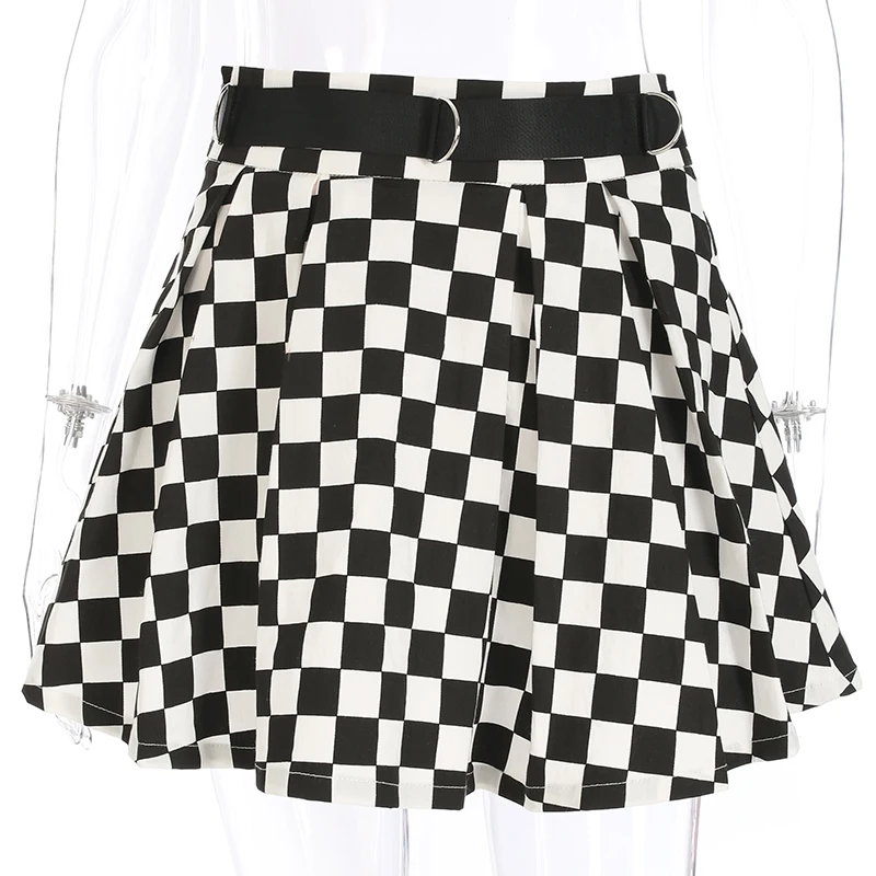 Summer Korean Fashion Plus Size Pleated Skirts Chess Plaid Womens 2021 Harajuku High Waist Kawaii Mini Skirt with Fake Sashes satin skirt