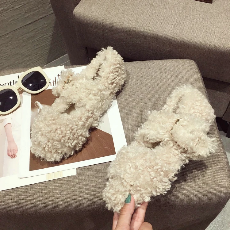 MIULAMIULA Brand Designer Winter New Luxury Soft Bottom Real Rabbit Hair Round Toe Flats Shoes Women Slip On Loafers Casual