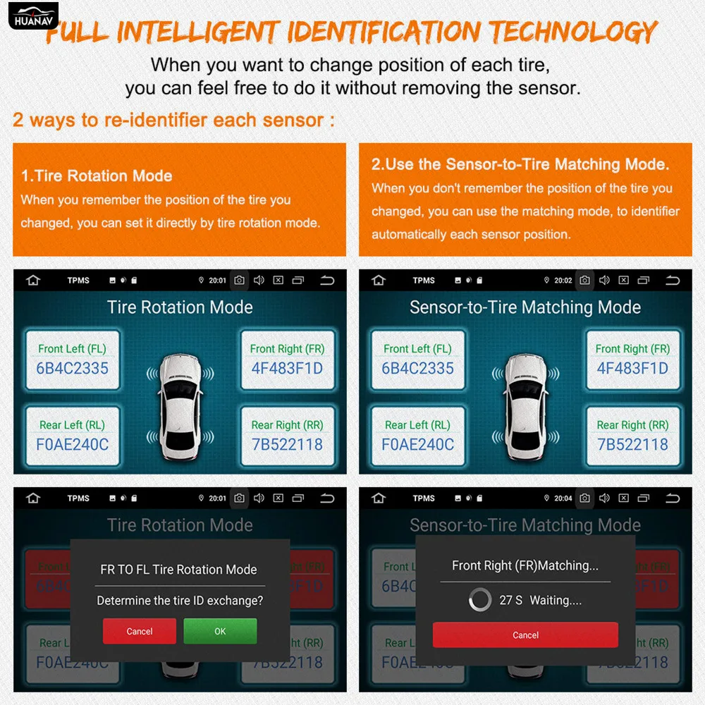 HUANAV USB Android TPMS система контроля давления в шинах Дисплей Сигнализация 5 в внутренние датчики навигация автомобильное радио 4 датчика