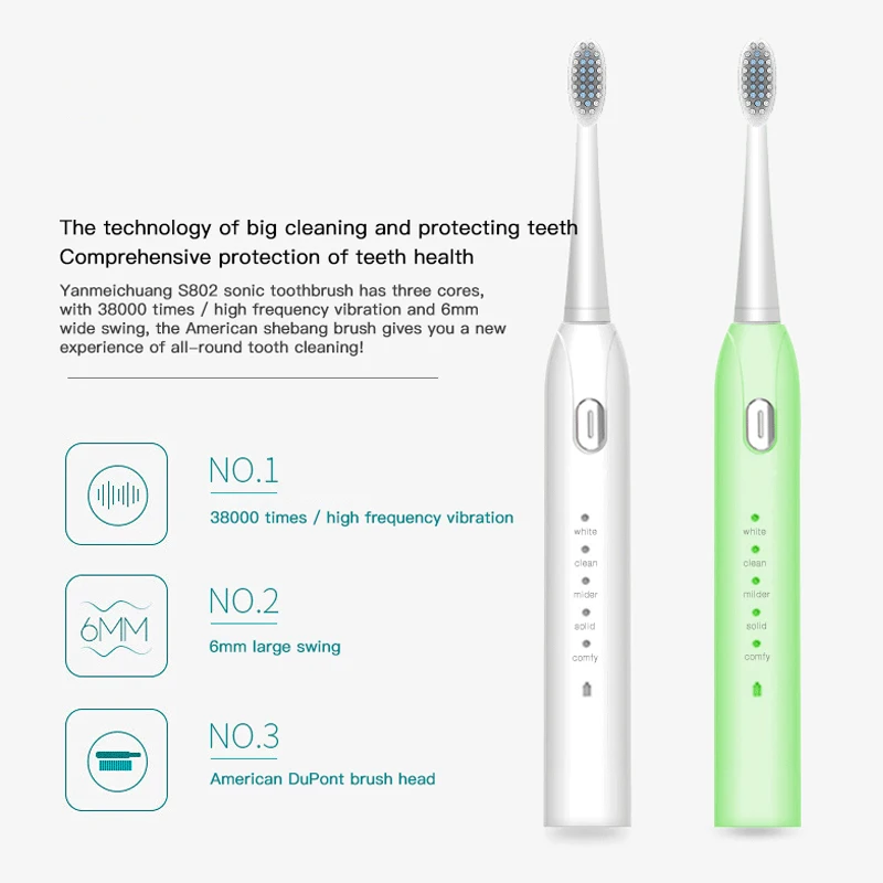 S802 Electric Toothbrush Rechargeable Adult Child Ultrasonic Automatic Tooth Brushes IPX7 Waterproof Electronic Teeth Brush S802 Electric Toothbrush Rechargeable Adult Child Ultrasonic Automatic Tooth Brushes IPX7 Waterproof Electronic Teeth Brush