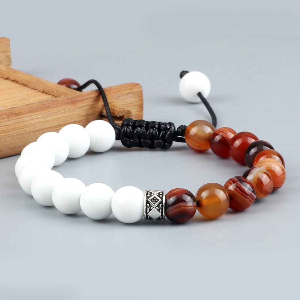 Men Women Beads Bracelet Handmade Natural Tiger Eye Lava Stone Onyx Strand Adjustable Yoga Energy Jewelry Stone Bead Bracelet Natural Stone Bracelet Beaded Bracelet