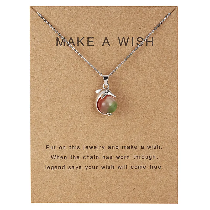 Make a Wish paper модное ожерелье с кулоном из натурального камня для женщин винтажное ожерелье с кулоном в виде дельфина в форме капли воды очаровательное ювелирное изделие в подарок - Окраска металла: 1