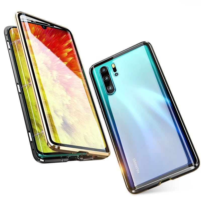 Роскошный защитный Магнитный чехол на весь корпус для huawei P30 Pro P20 mate 20 Pro 360, чехол из закаленного стекла на заднюю панель huawei P30Pro - Цвет: Black Gold