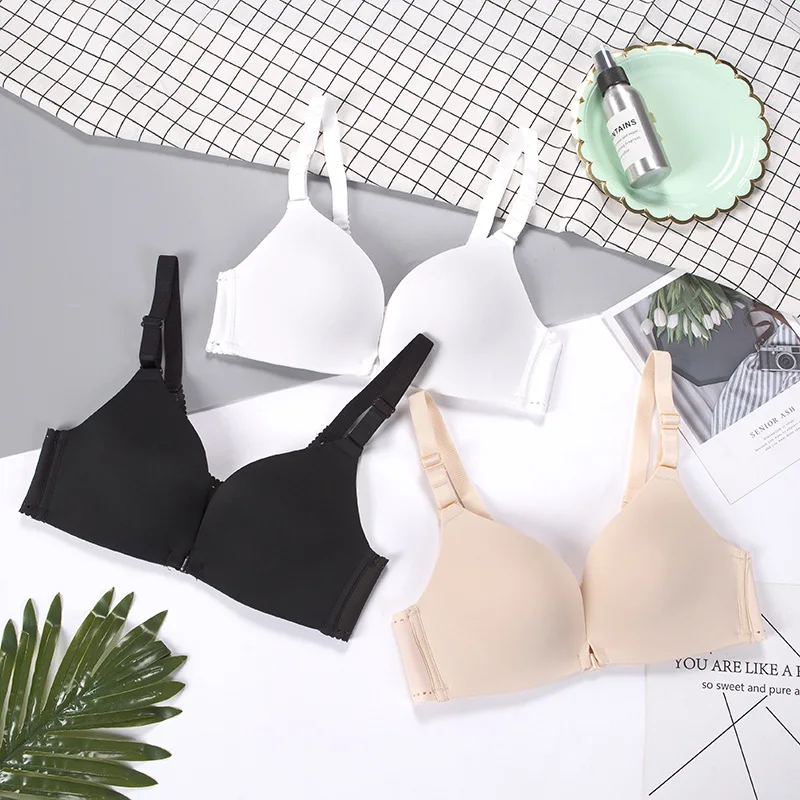 

Wasteheart Women Fashion Black Skin White Wireless Padded Bras Sexy One-Piece Bras Bralette Cup A B Underwear Front Closure