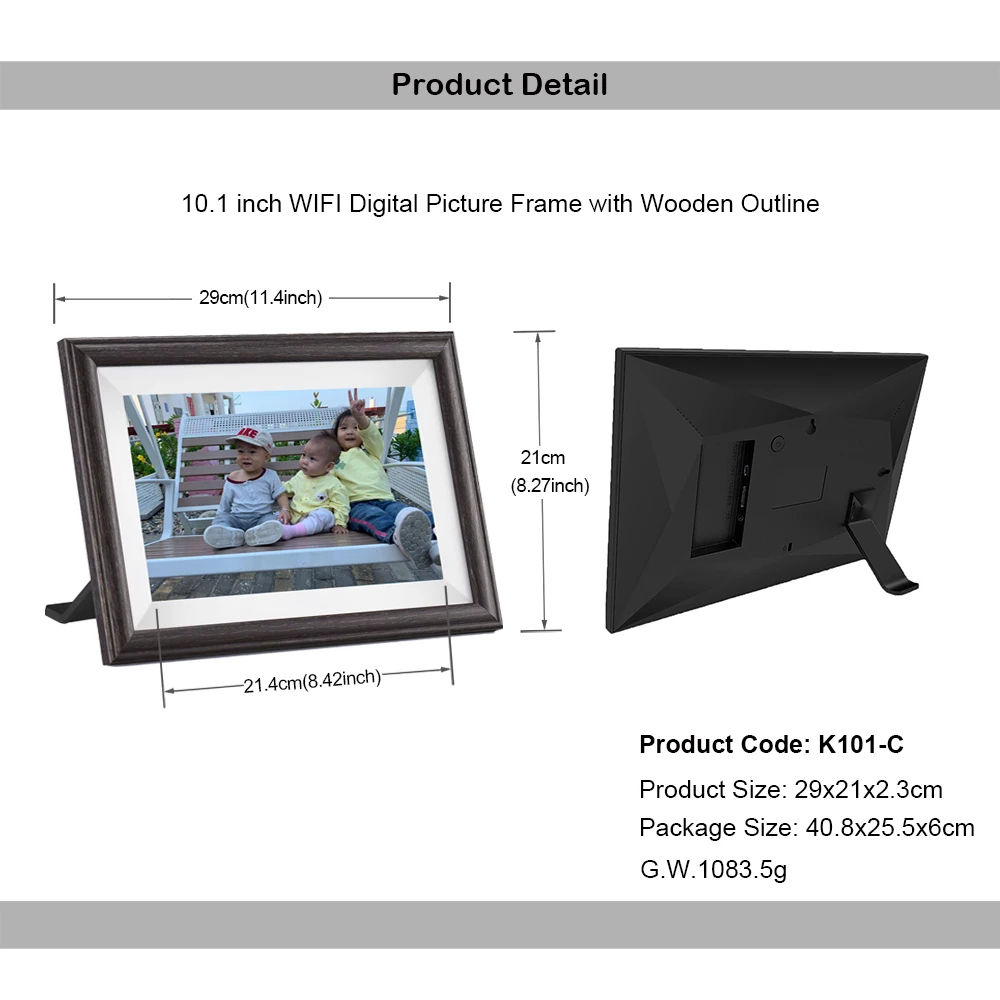 WiFi Digital Photo Frame 10 inch Touch Screen HD Display Wooden Picture Frame Wedding Gifts Brithday Gift Share Photo via Frameo