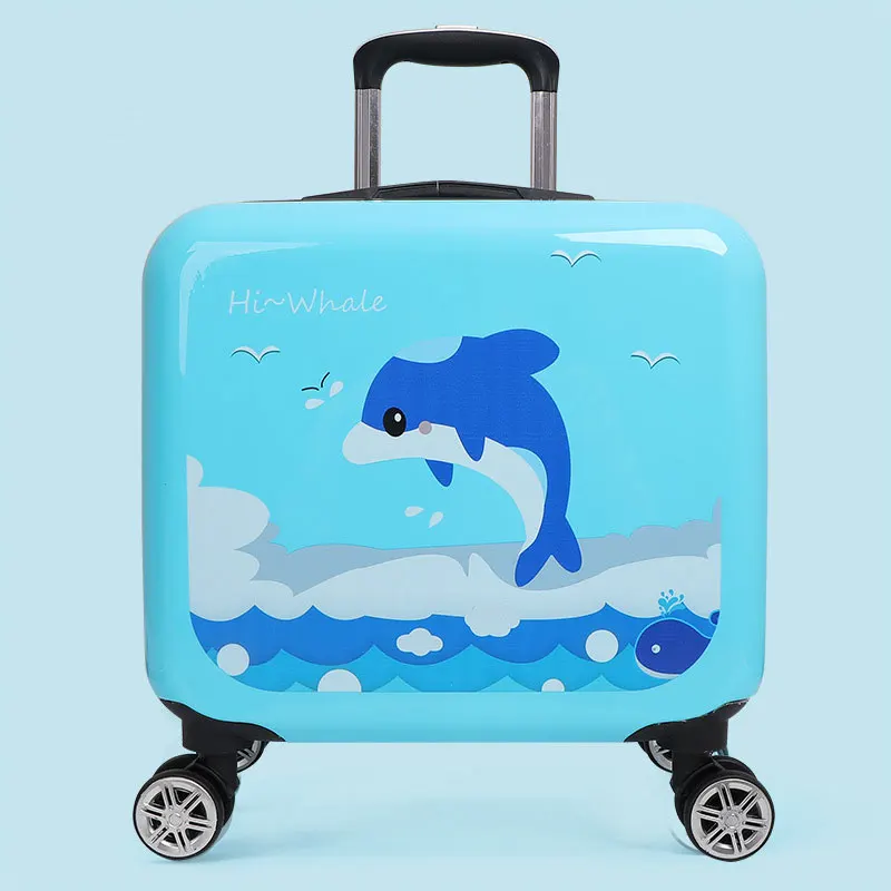 Marine blue whale Модный Детский чемодан на колесиках, 16 дюймов, чемодан с мультипликационным принтом, вместительный чемодан, универсальный чемодан на колесиках для студентов, Hanimom - Цвет: Marine blue whale