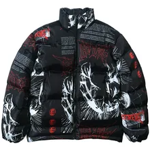 Куртка в стиле хип-хоп, парка, Японская уличная одежда, ветровка с рисунком граффити, Мужская зимняя верхняя одежда, Толстая Теплая стеганая куртка, пальто