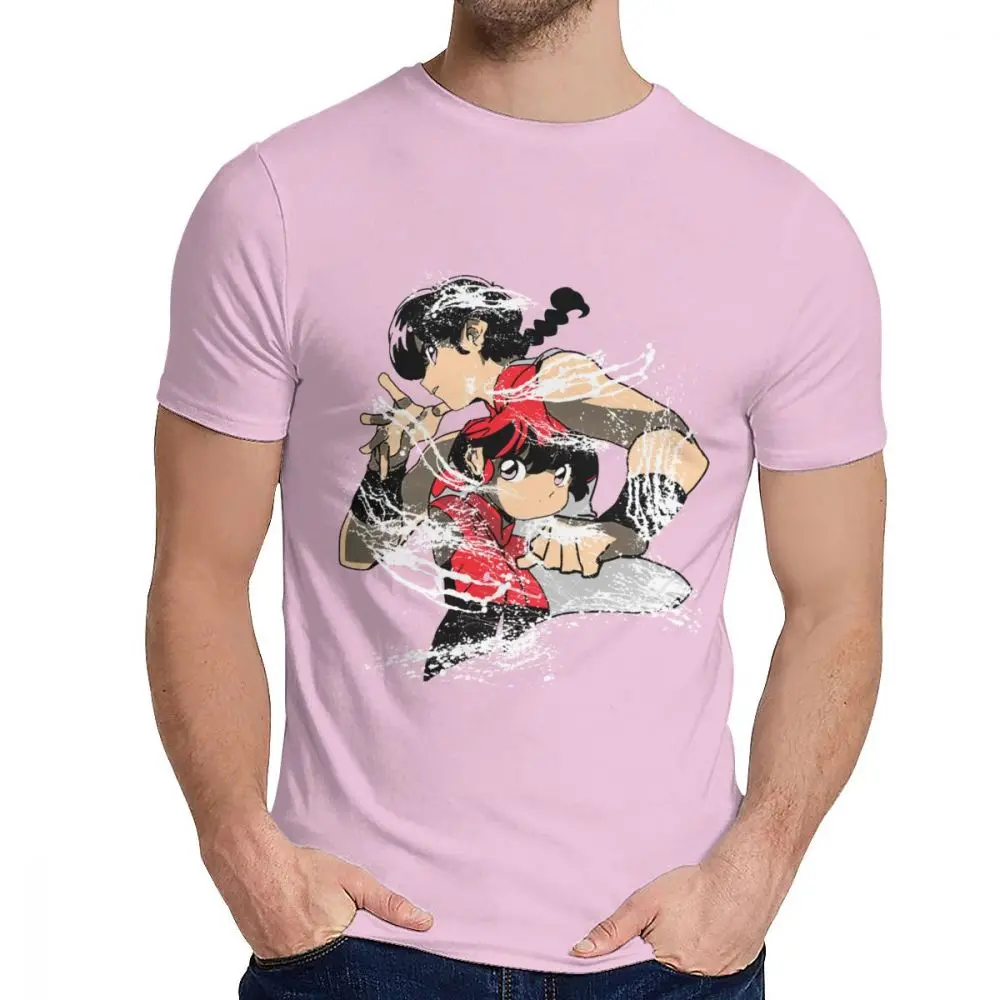 Ranma 1 2 Camisa футболка с круглым воротником для отдыха, 3D принт, Мужская винтажная Классическая S-6XL из органического хлопка - Цвет: Розовый