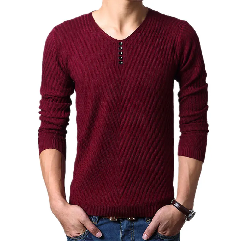Burgundy M-4XL зима Хенли свитер с круглым вырезом Для мужчин кашемировый пуловер, Рождественский свитер Для мужчин s трикотажные свитера Homme Jersey Hombre - Цвет: Burgundy