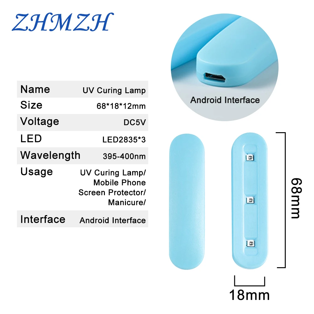 Uv Flashlight Uv Curing Lamp Portable UV Curing Lights Android Interface Mobile Phone Screen Protector 395-400 nm Ultraviolet Gel Curing Lights DC5V