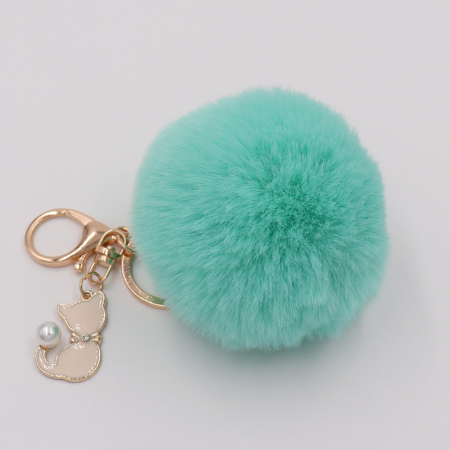Fur Pompom Keychain Artificial Rabbit Fur Pompom Keychain Kitten Pendant Key Ring Fluffy Handbag Women Keychain Key Ring