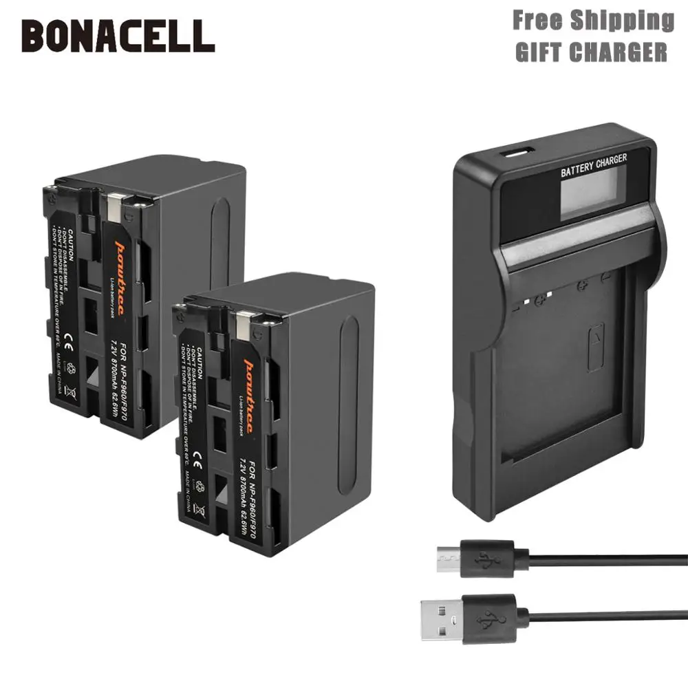 2X Battery-Charger Powtree 8700 мА/ч, NP-F960 NP-F970 Камера Батарея+ ЖК-дисплей Зарядное устройство для sony NP F960 F970 NP-F770 F550 CCD-TRV58 TRV110K TRV26E HVR-Z1 L5 - Цвет: 2X Battery-Charger