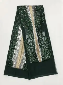 

(5yards/lot ) 2019 New High quality emerald green Guipure African tulle lace French net lace fabric with Sequins for party dress